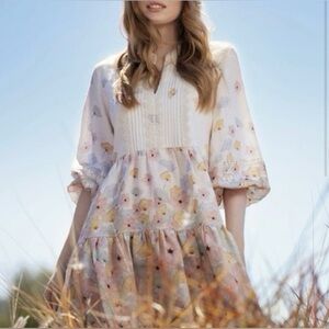 NWT SACHIN + BABI MoyerTs Watercolor Floral Mini Dress Small Spring Floral Linen